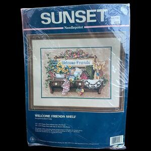 Sunset ‘Welcome Friends Shelf’ Needlepoint Kit Unopened 10 x 14 1997